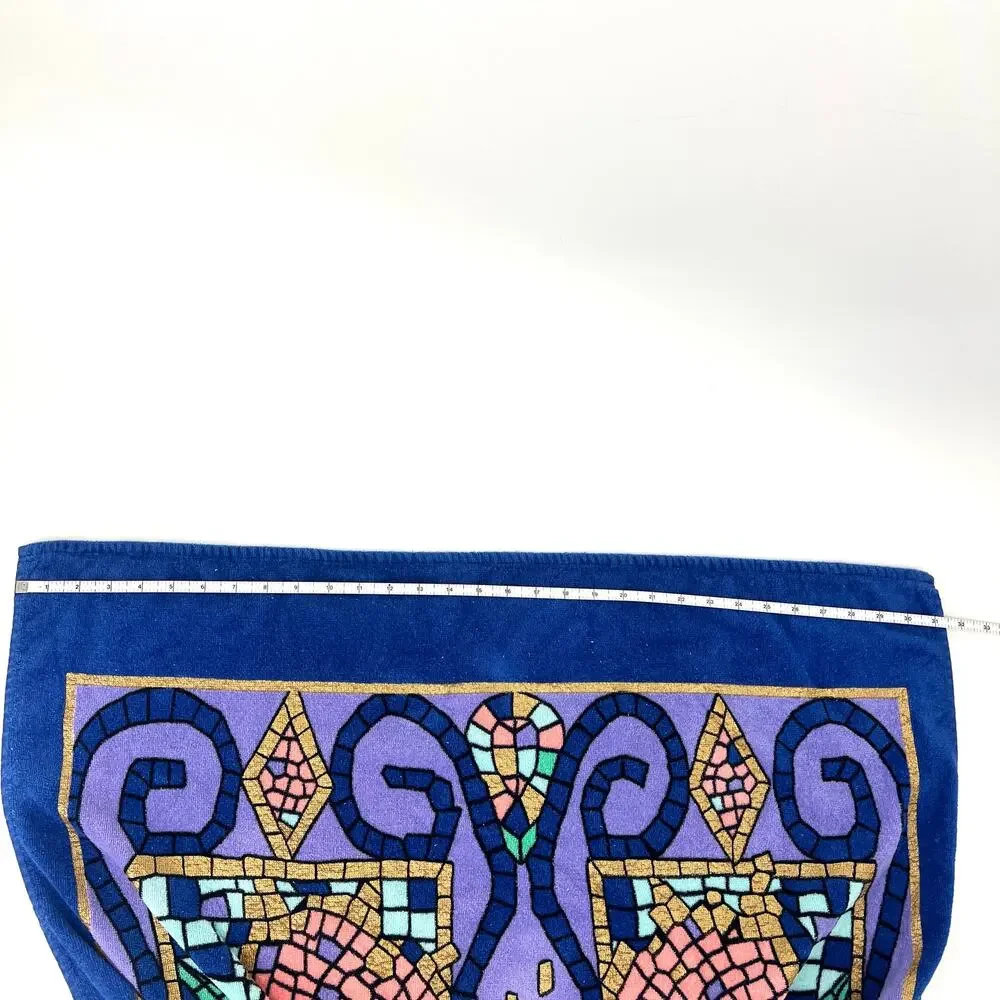 Vintage Franco Brazil Mosaic Stained Glass Print Cotton Beach Towel Peacock #2